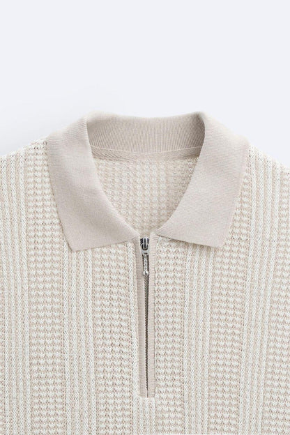 Strukturiertes Strick-Polo mit Reißverschluss