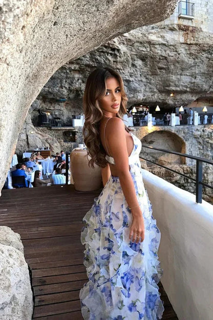 Marlene | Romantisches Blumen Rüschen-Maxikleid