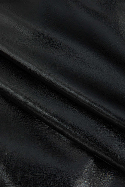 Danica | Eleganter Midirock mit asymmetrischem Kunstleder und Leinen-Design