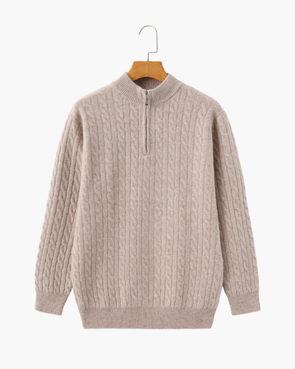 Roman | Chunky knit Herren Chasmere Pullover mit Kabelstrickmuster & Halb Reißverschluss Kragen