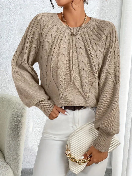 Damen Strickpullover – Eleganter Zopfmuster Pullover mit Rundhals