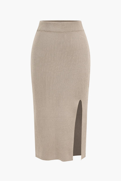 Jessica | Geripptes Zweiteiler-Set mit Twist-Detail & Schlitzrock