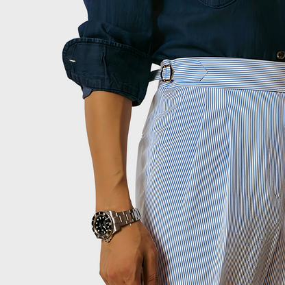 Yann | Taillenhohe Nadelstreifenhose mit Gürtel