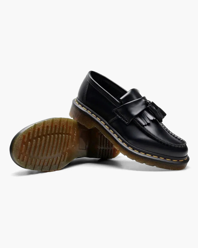 Olivia | Retro-Stil Schwarze Loafer aus Leder mit Fransen