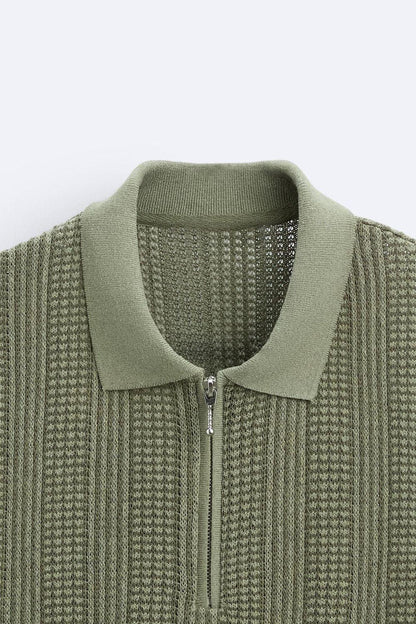Strukturiertes Strick-Polo mit Reißverschluss