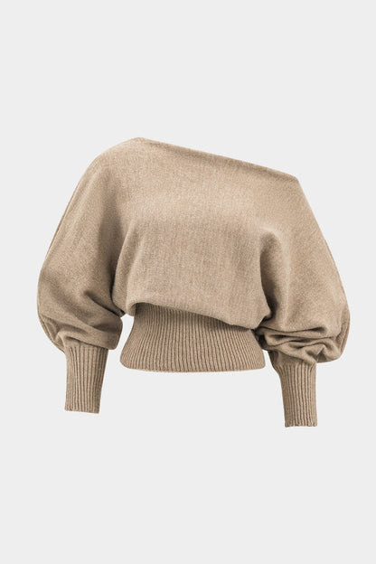 Luana | Stylishes Strick-Zweiteiler-Set mit One-Shoulder-Pullover & High-Waist-Shorts