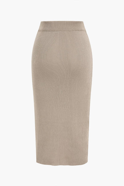 Jessica | Geripptes Zweiteiler-Set mit Twist-Detail & Schlitzrock