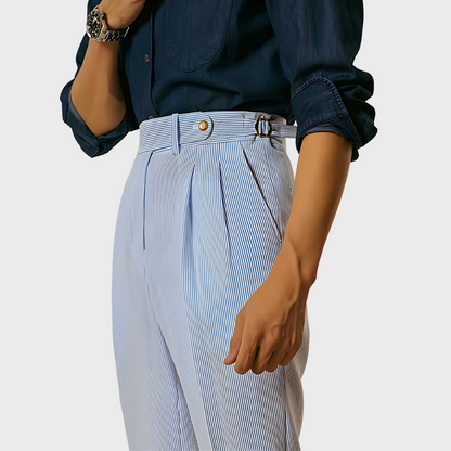 Yann | Taillenhohe Nadelstreifenhose mit Gürtel