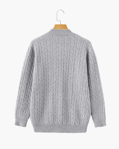 Roman | Chunky knit Herren Chasmere Pullover mit Kabelstrickmuster & Halb Reißverschluss Kragen