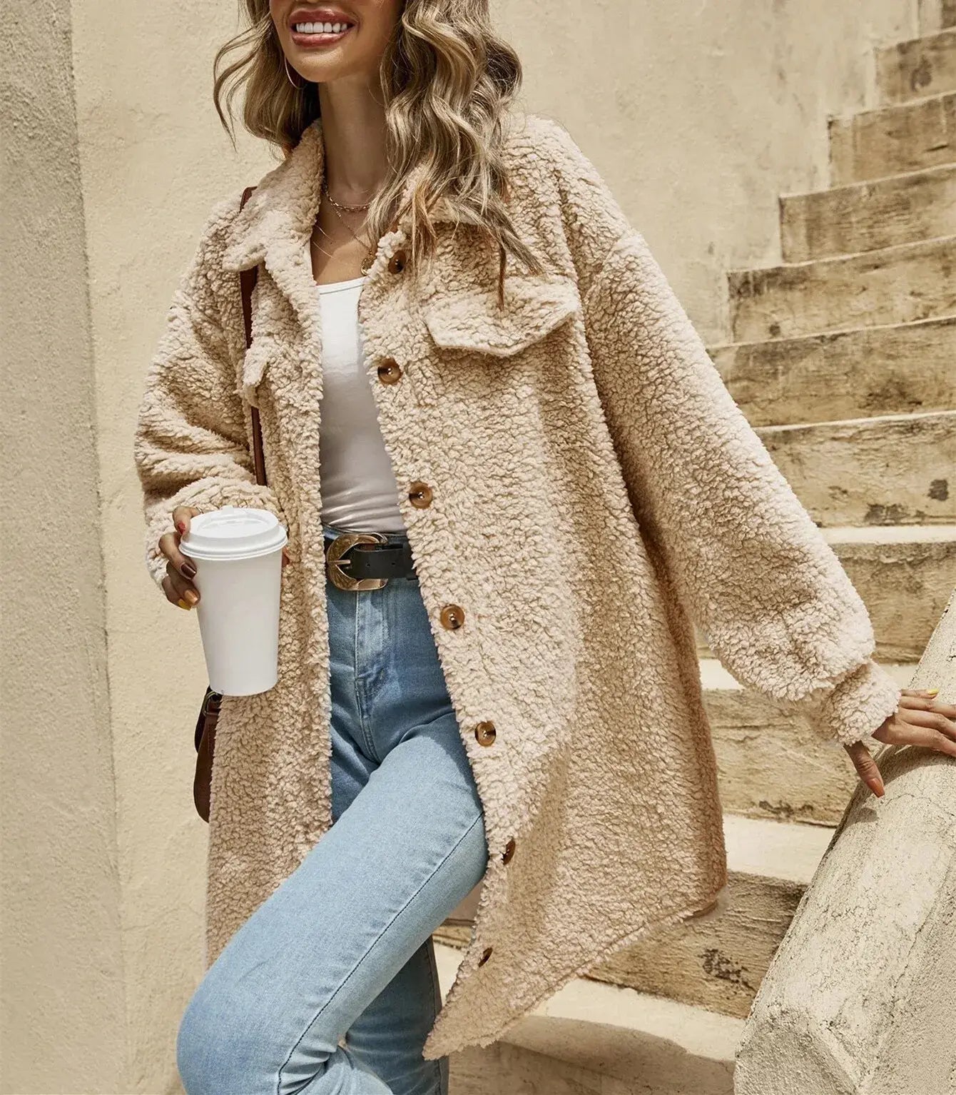 Halie | Bequeme Teddy-Jacke mit Knopfleiste & Brusttaschen