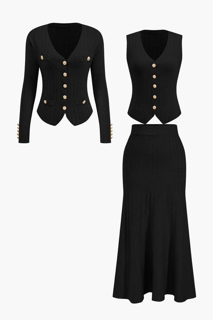 Estelle | Strick-Set mit Blazer, Weste & Midirock