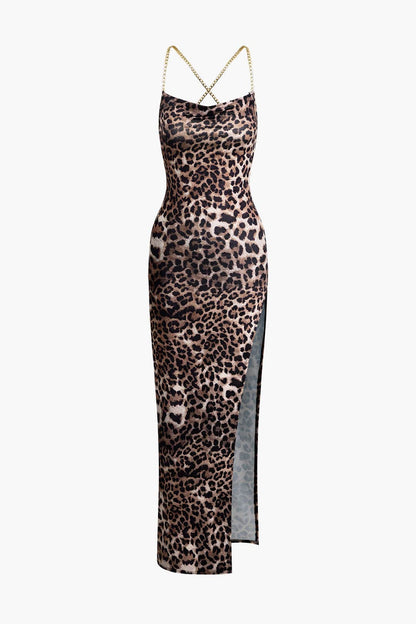 Amelie | Verführerisches Leopard-Maxikleid – Sinnlicher Look mit Beinschlitz