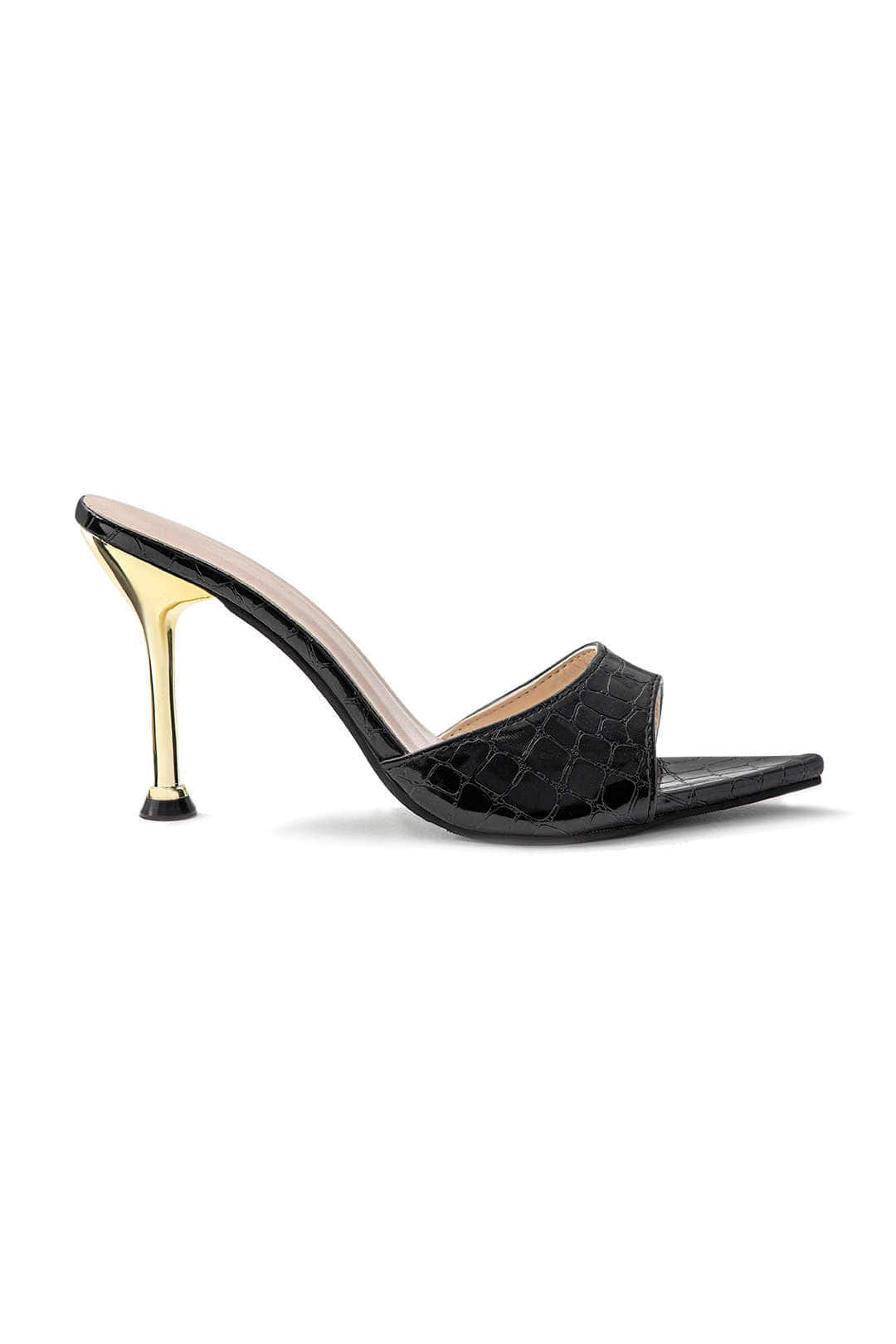 Isabelle | Luxus Schwarze Croc-Embossed Mule Heels – Elegant & Stilvoll