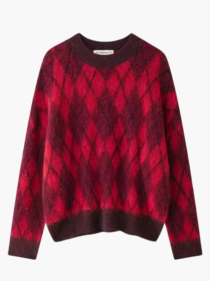 Zelda | Vintage Rot Argyle Muster Pullover stricken