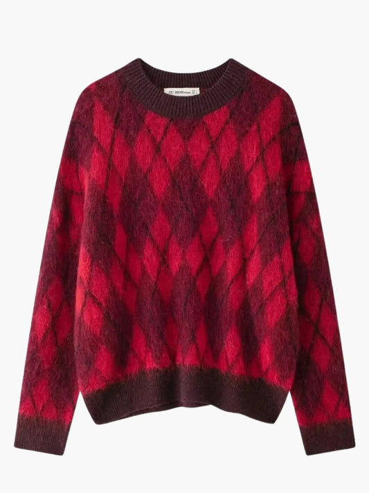 Zelda | Vintage Rot Argyle Muster Pullover stricken