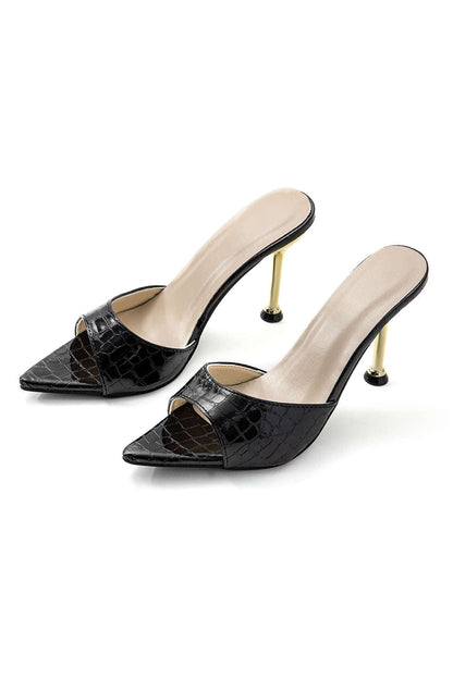 Isabelle | Luxus Schwarze Croc-Embossed Mule Heels – Elegant & Stilvoll