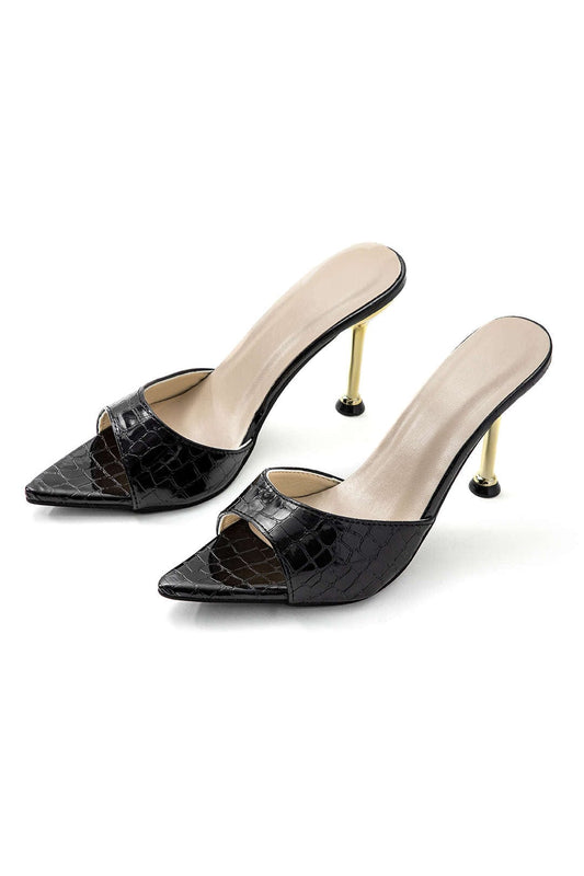 Isabelle | Luxus Schwarze Croc-Embossed Mule Heels – Elegant & Stilvoll