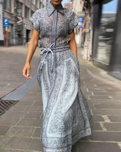 Zweiteiler-Set mit Bluse & Maxi-Rock im Paisley-Stil – Urban & Elegant