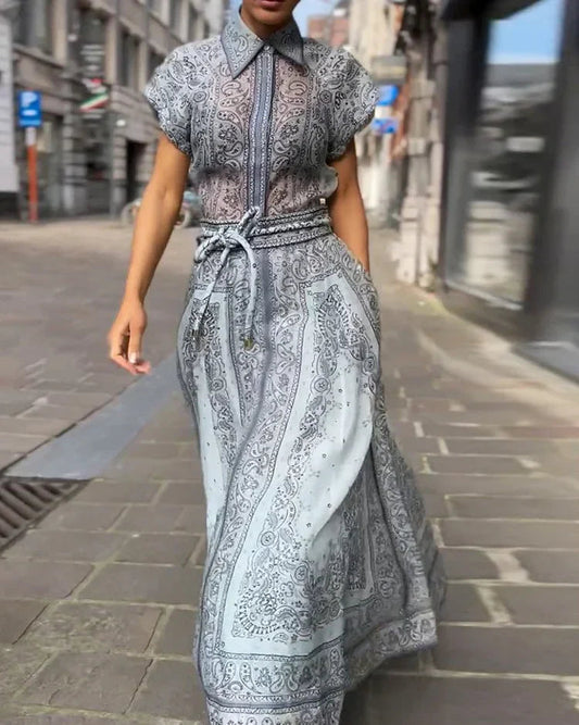 Zweiteiler-Set mit Bluse & Maxi-Rock im Paisley-Stil – Urban & Elegant