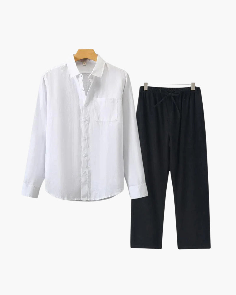 Christopher | Lange Ärmel Hemd & Hose Zweiteiliges Leinen-Set Herren-Sommer-Outfit