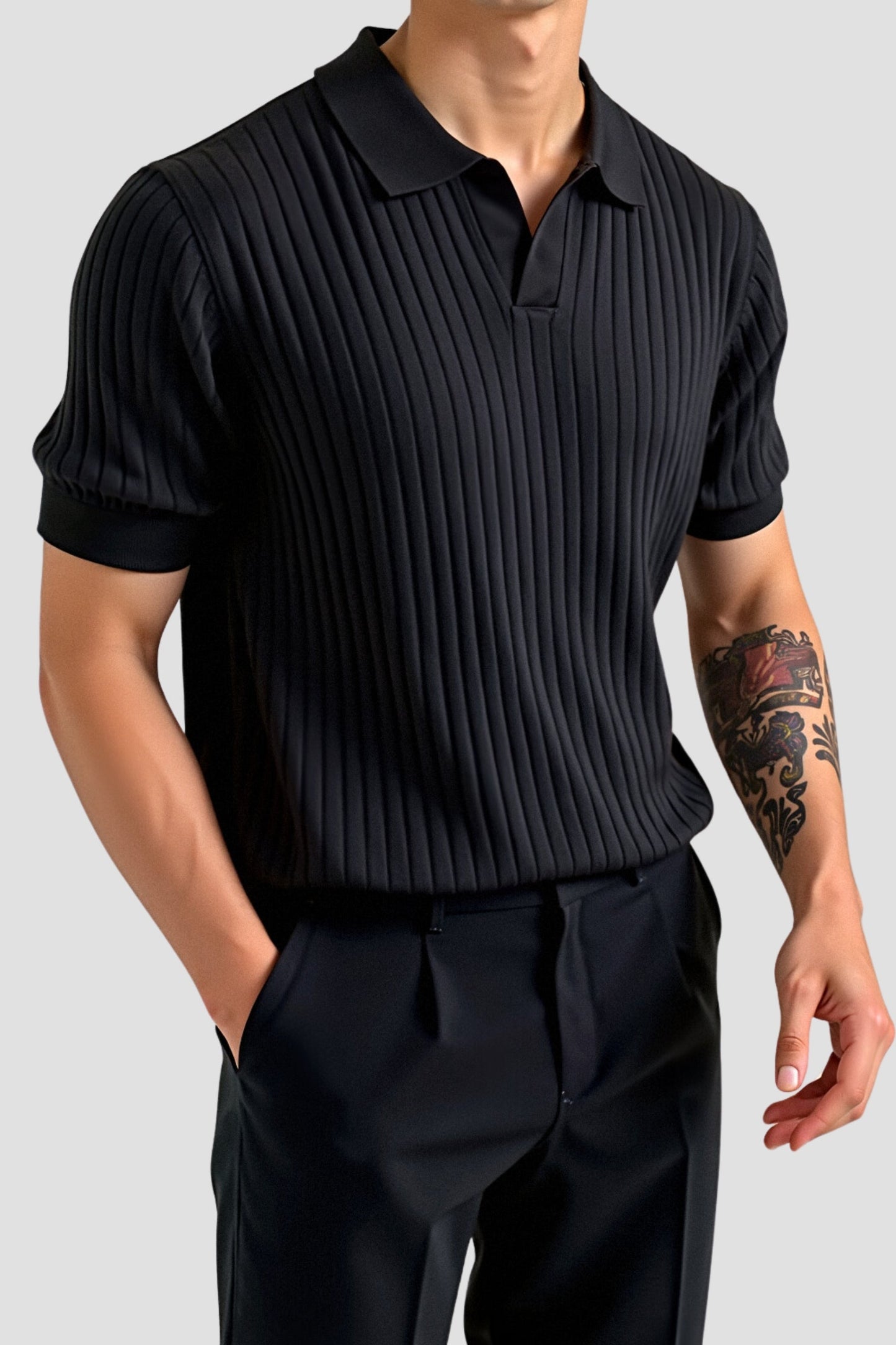 Geripptes Herren-Poloshirt mit kurzen Ärmeln – Elegant & Zeitlos