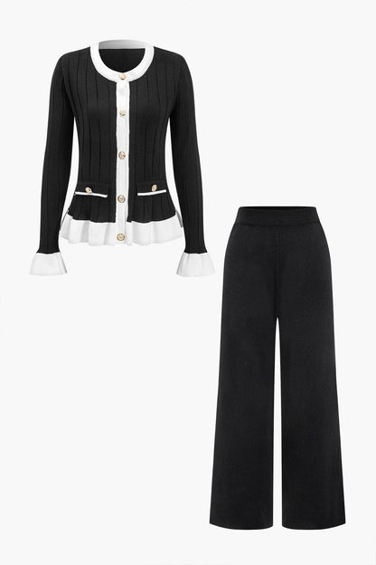 Liliana | Elegantes Zweiteiler-Set mit Strickjacke & Wide-Leg-Hose
