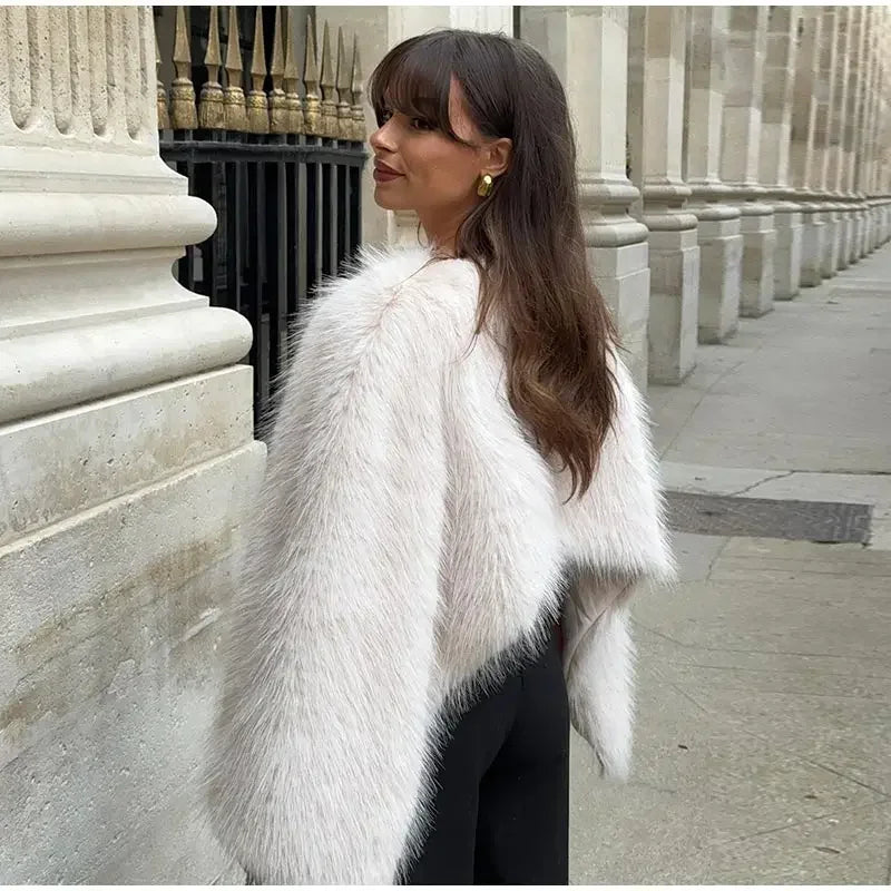 Cropped Kunstfell Pullover mit weiten Ärmeln für Damen