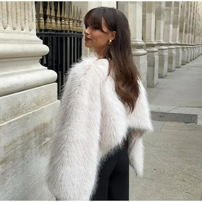 Cropped Kunstfell Pullover mit weiten Ärmeln für Damen