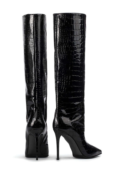 Camille | Croco-Leder-Stiefel mit Stiletto-Absatz