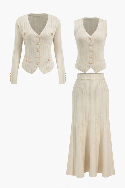 Estelle | Strick-Set mit Blazer, Weste & Midirock