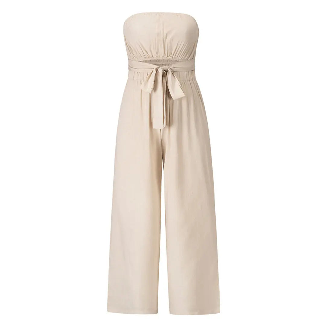 Nia | Binden Taille Trägerloser Weites Bein Bandeau-Overall
