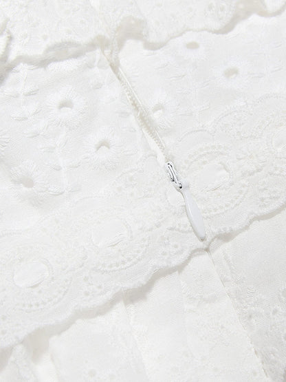Hanna | Romantisches Spitzenkleid mit Rüschen – Feminine Eleganz in Weiß