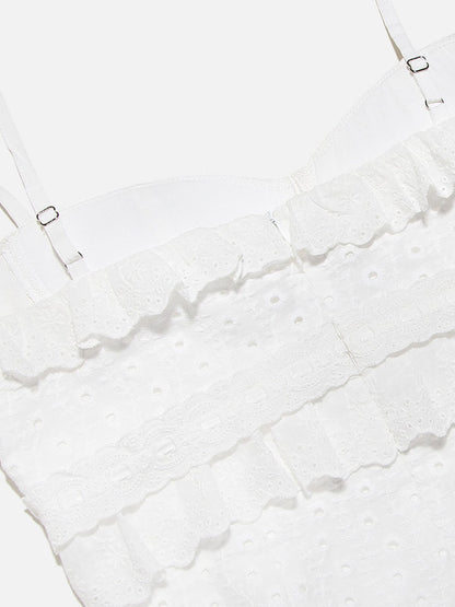 Hanna | Romantisches Spitzenkleid mit Rüschen – Feminine Eleganz in Weiß