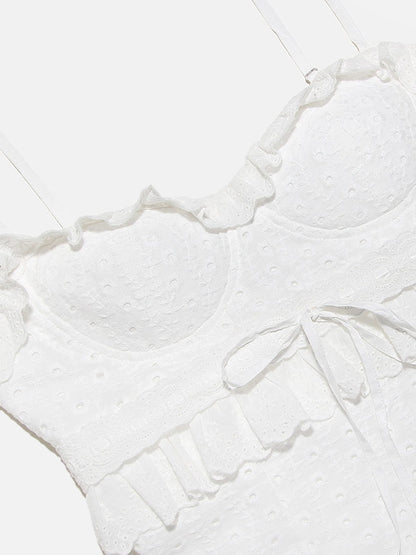 Hanna | Romantisches Spitzenkleid mit Rüschen – Feminine Eleganz in Weiß