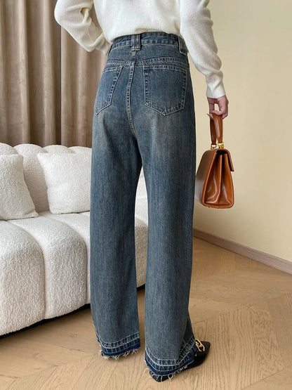 Rina | Vintage Denim Wide Leg Jeans mit Knöpfen