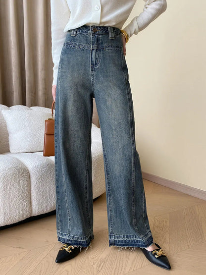 Rina | Vintage Denim Wide Leg Jeans mit Knöpfen
