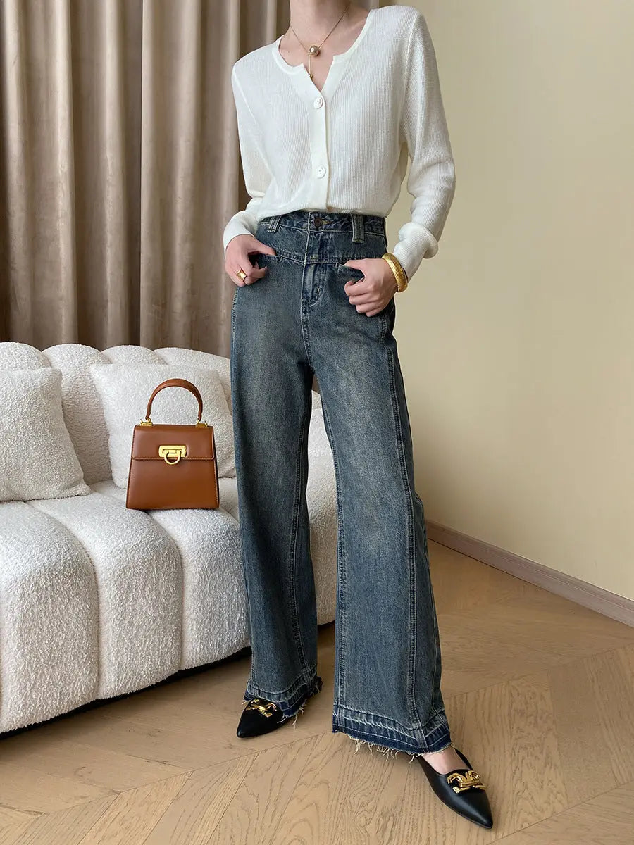 Rina | Vintage Denim Wide Leg Jeans mit Knöpfen