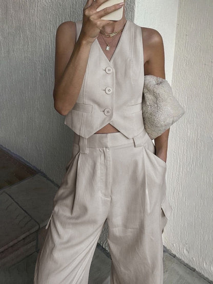 Evelyn | Beige ärmellose Weste – Klassisch und zeitlos