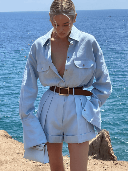 Gabriele | Leinen-Zweiteiler mit Hemd & Shorts