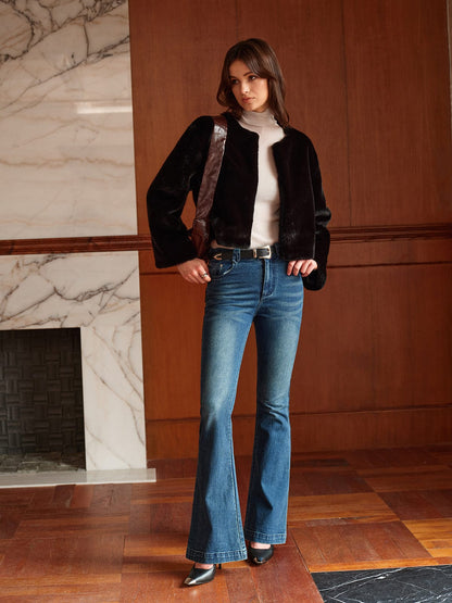 Elise | Kurze schwarze Kunstfelljacke