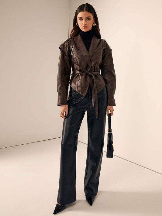 Valeria | Taillierter Lederblazer mit Gürtel – Elegant & Modern