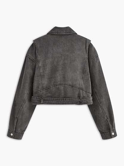 Lara | Schwarze Cropped Bikerjacke aus Denim – Für den ultimativen Rock-Chic-Look