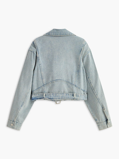 Leona | Cropped Denim Bikerjacke – Für einen rebellischen und stilvollen Look
