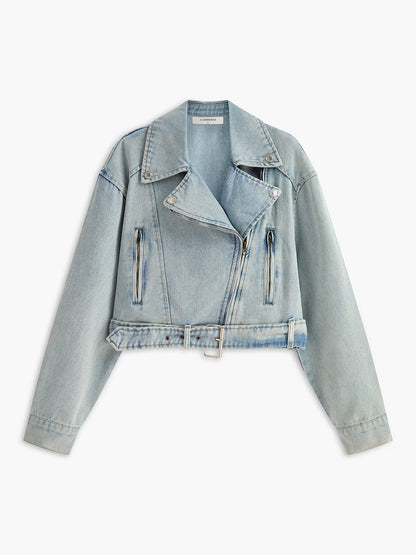 Leona | Cropped Denim Bikerjacke – Für einen rebellischen und stilvollen Look