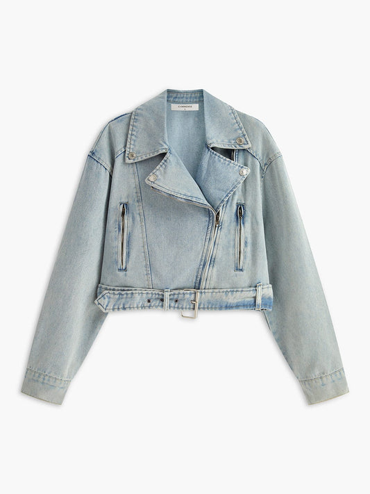 Leona | Cropped Denim Bikerjacke – Für einen rebellischen und stilvollen Look