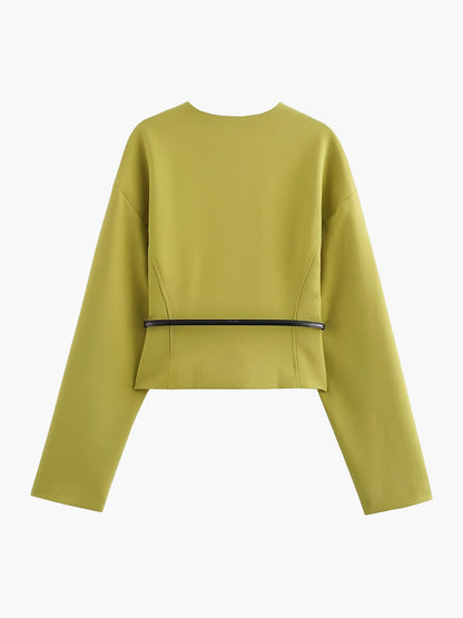 Irina | Gekürzter V Ausschnitt-Blazer für Damen mit stilvollem schmalem Gürtel