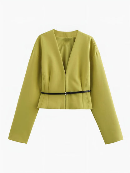 Irina | Gekürzter V Ausschnitt-Blazer für Damen mit stilvollem schmalem Gürtel