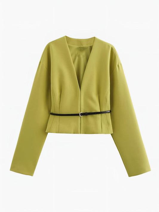 Irina | Gekürzter V Ausschnitt-Blazer für Damen mit stilvollem schmalem Gürtel