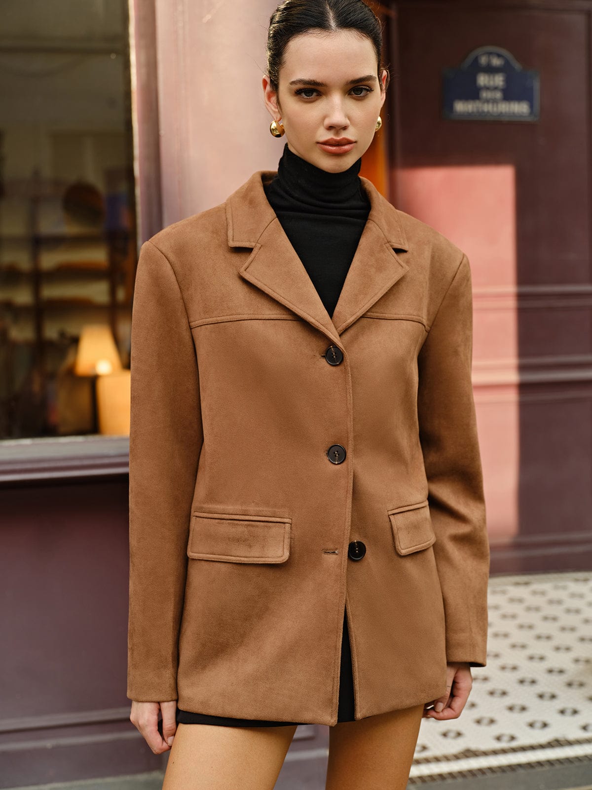 Silke | Lässiger brauner Wildleder-Blazer für Frauen