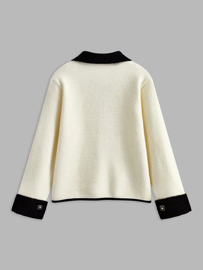 Liane | Stilvolle Weiß-Schwarz Kontrast Blazerjacke mit Kontrastkanten